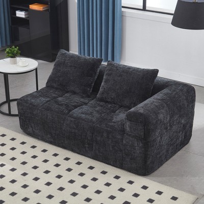 Grungis Chenille Loveseat Sofa with Left Arm & Removable Pillows, Modern Minimalist 2-Seater Sofa for Living Room & Bedroom