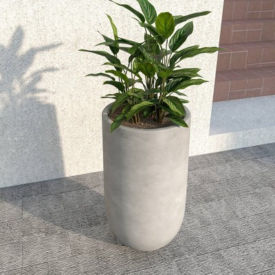 LeisureMod Dark Gray Fiberstone and MgO Clay Cylinder Planter Pot, 31" Height