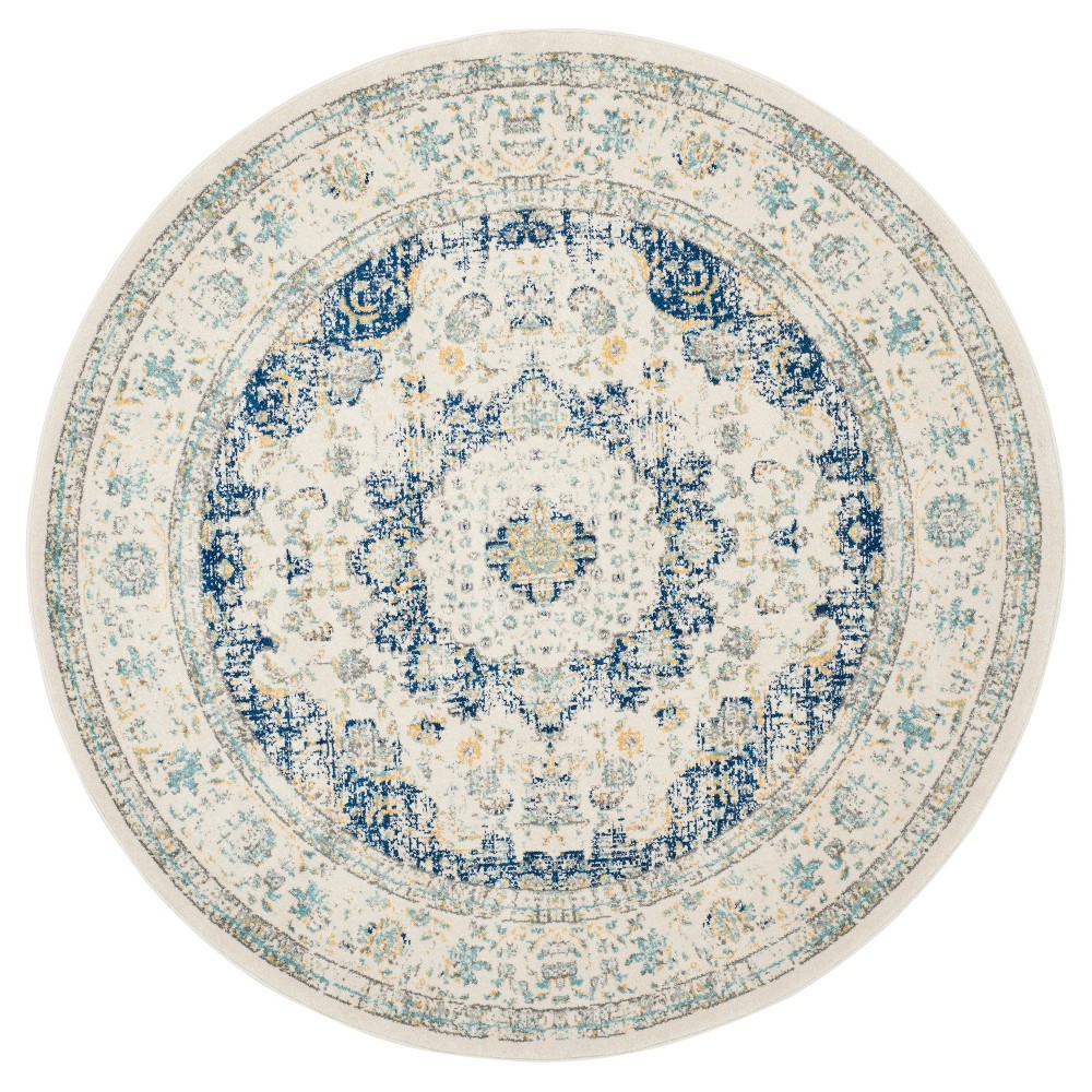 9' Round Abstract Loomed Area Rug Ivory/Blue - Safavieh