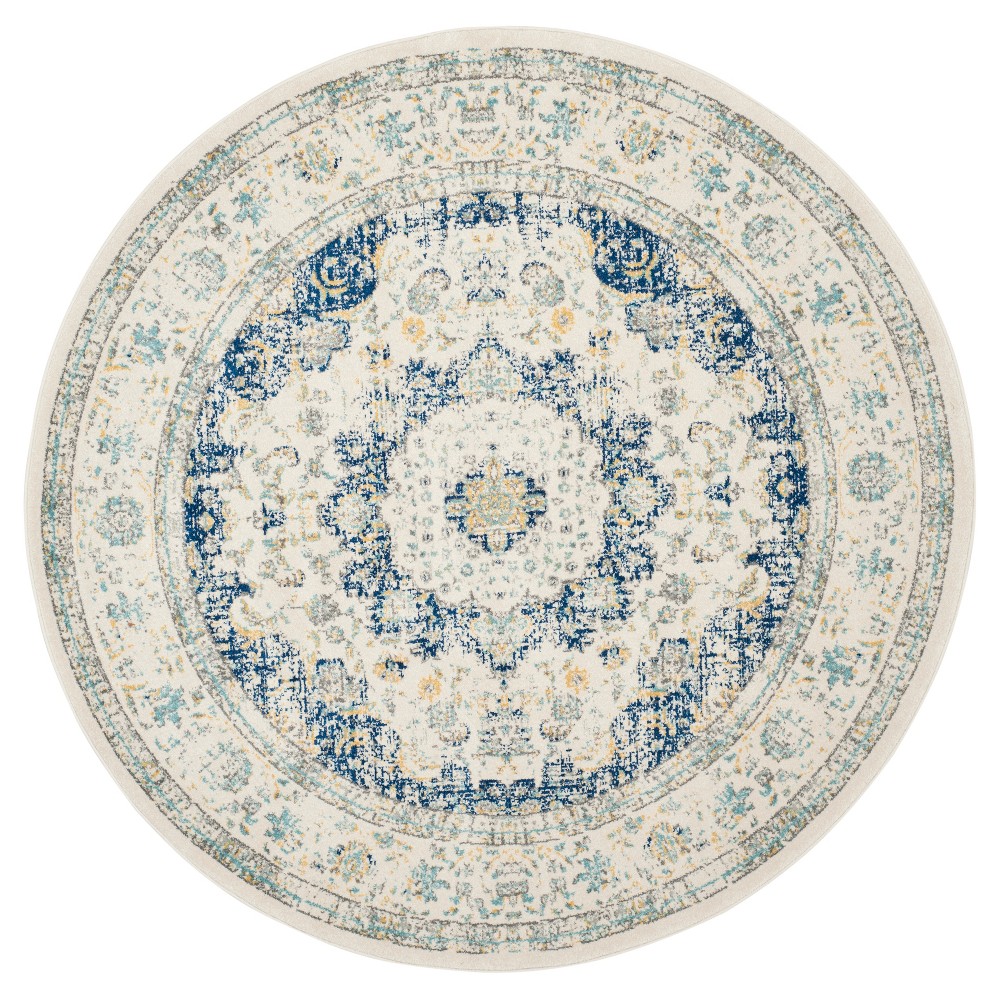 Round Abstract Loomed Area Rug Ivory/Blue