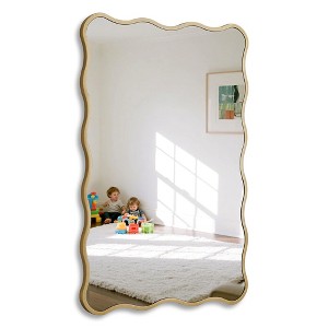 Aoibox Gold Wavy Scalloped Farmhouse Mirror with Wood Frame for Bathroom, Entryway, Living Room, Bedroom, Hallway, Modern Decor - 1 of 4