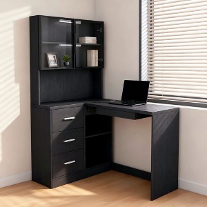 Homy Casa Corner Computer Desk with Hutch, Drawers and Shelves for Home Office or Study, Black - 1 of 4