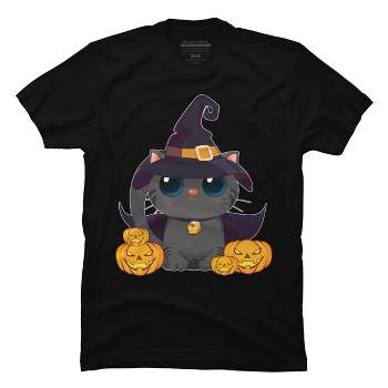 Men's Design By Humans Black Cat With Jack O Lantern Halloween Shirt By thebeardstudio T-Shirt