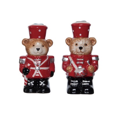 Transpac Dolomite 3.75 in. Multicolor Christmas Bear Nutcracker Salt and Pepper Shaker Set of 2