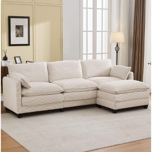 Hyleory Corduroy L-Shaped Sectional Sofa, 3-Seater Couch with Movable Ottoman, Modular Living Room Furniture for Apartments - 1 of 4