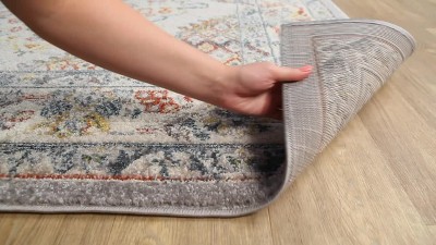 Blue and Multicolor Rectangular Synthetic Traditional Rug