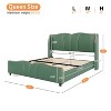 CAVINAS Queen Bed Frame with Solid Wood Slats,Leather Bed Frame with Wingback Headboard,Sturdy Platform Bed with Wavy Footboard - 3 of 4