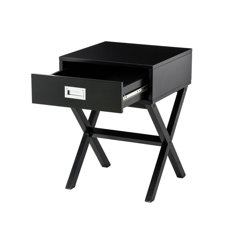 Wooden X-Leg End Table with 1 Drawer Black - Glitzhome, 5 of 8