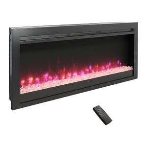 44-Inch In-Wall Recessed Electric Fireplace with Remote, Multi-Color Flame & Emberbed, LED Light Heater - 1 of 4