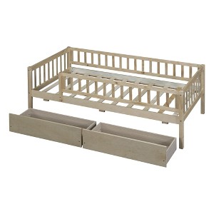 NicBex Twin Size Daybed, Wooden Day Bed with 2 Drawers, Sofa Bed Frame with Fence Guardrails - 1 of 4