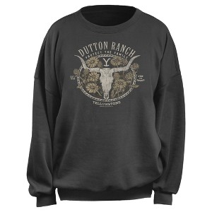 Junior's Yellowstone Distressed Cow Skull Flowers Sweatshirt - 1 of 2