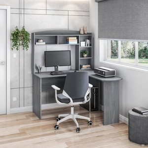Vynxaria Techni Mobili Modern L-Shaped Desk with Hutch, Grey - 1 of 4