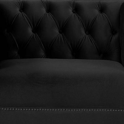 Black Velvet Tufted Recliner with Wood Frame