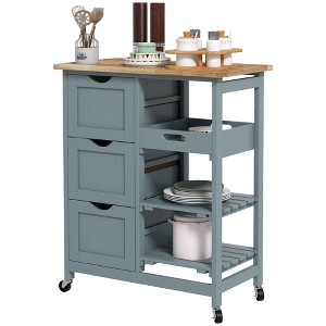 Aghana Digitals Black Rolling Kitchen Island Cart with Wood Top, 3 Drawers, 3 Shelves & Removable - 1 of 4
