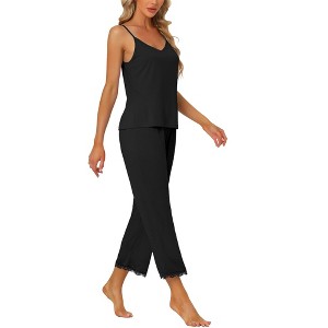 cheibear Women's Soft Cami Top and Capri Lace Trim Sleeveless Summer Pajama Set - 1 of 4