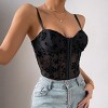 Women's Low-Cut Bustier Top Lace Mesh Corset Bralette with Boning Front Button Closure, Sexy Crop Top S-L - 2 of 4