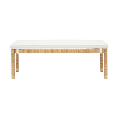 Amara Charcoal Woven Rattan Bench with White Cushion