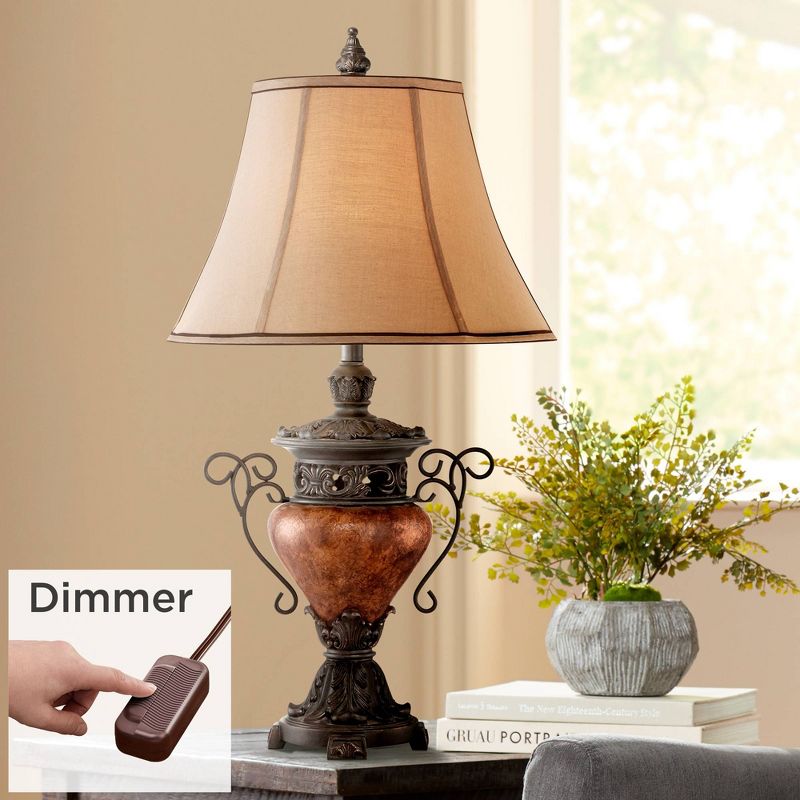 Regency Hill Traditional Rustic Urn Table Lamp with Table Top Dimmer 31.5" Tall Bronze Finish Bell Shade for Living Room Bedroom House Home, 2 of 10