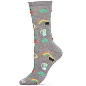 Memoi Women's "Luck Of The Irish" Rayon Blend Novelty Crew Sock Med Gray Heather 9-11 - 1 of 4
