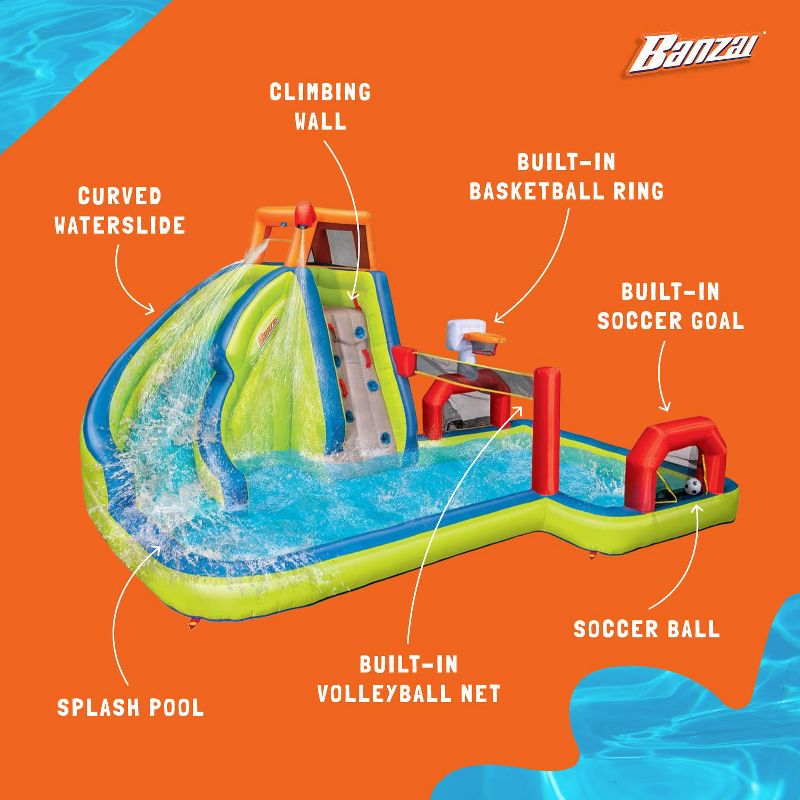 Banzai Aqua Sports Splash Park 15' x 13' x 8' Inflatable Outdoor Playground with Climbing Wall, Water Slide & 3 Sports Activities, 3 of 7
