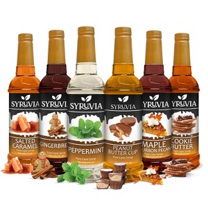 Syruvia Coffee Flavors Variety Pack: Peanut Butter Cup, Peppermint, Gingerbread, Salted Caramel, Maple Bourbon Pecan & Cookie Butter 25.4 fl oz Syrup - 1 of 4