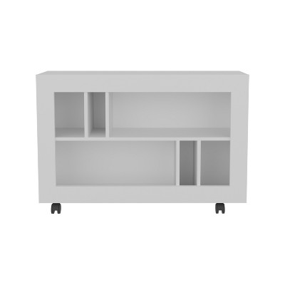 VYNXARIA 37,4" Wide Console Table Cart with Six Shelves, Casters, Entryway Table, Side Table, Living Room Table, for Living Room White