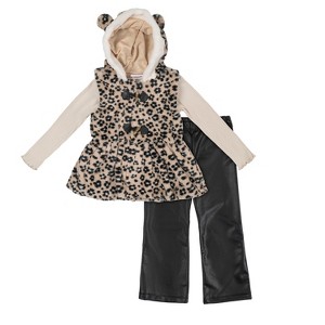 Little Lass Baby Girls 3 Piece Faux Fur Vest & Coordinated Outfit, Black - 1 of 4