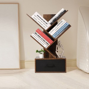 Tree Bookshelf, 3 Tier Bookcase with Drawer, Floor Standing Book Storage Rack for CDs/Movies/Books, for Home Office, Living Room, Bedroom - 1 of 4