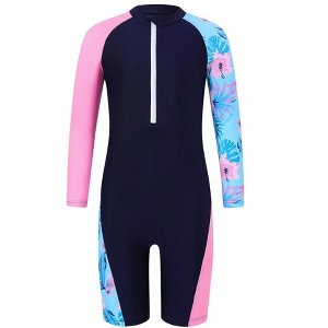 Kid Boys Girls Rash Guard Sets One Piece Swimsuit with Zipper Patchwork Long Sleeve Beach Bathing Suit - 1 of 4