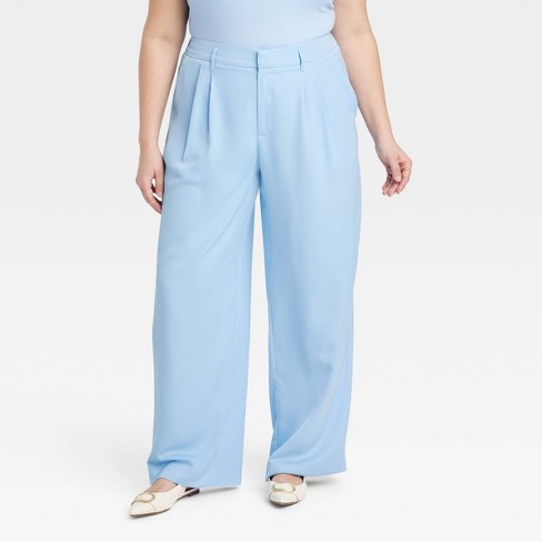 Women's High Rise Satin Pleat Front Trousers - A New Day™ Blue 22 : Target