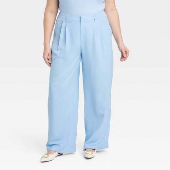 Women's High Rise Satin Pleat Front Trousers - A New Day™ Blue