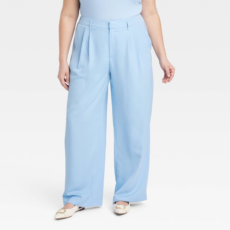 Women's High Rise Satin Pleat Front Trousers - A New Day™ Blue, 1 of 7