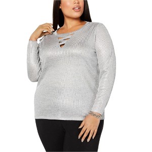 I.N.C International Concepts Womens Crisscross Cutout Pullover Blouse, Metallic, 4X - 1 of 1