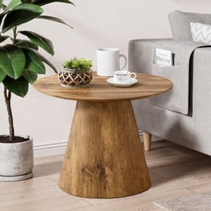 Natural Wood Round Coffee Table,Coffee Table With Natural Wood Grain MDF Tabletop And Wood Base,MDF Coffee Table-Cuddlewood - 1 of 4