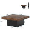 Syemin End Tables Farmhouse Square LED Coffee Table, Rustic Brown Modern Center Table , Low Cocktail Table for Living Room, Brown, 35.43"*35.43"*17.7" - 3 of 4