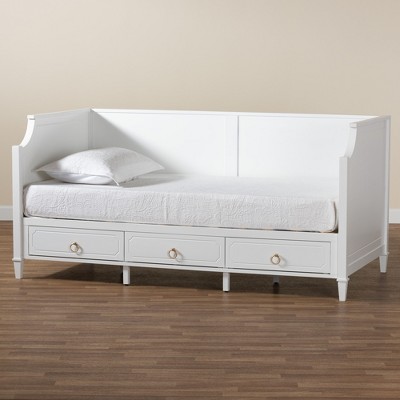White Twin Size Wood Daybed with 3 Drawers