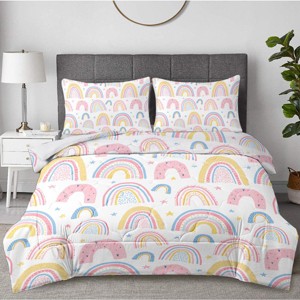 Rainbow Comforter Set for Girls Pink and Yellow Rainbow Star Comforter 3 Piece with 2 Pillow Shams(1 Comforter and 2 Pillow Shams) Full - 1 of 4