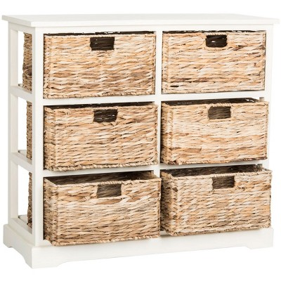 Distressed White Pine and Wicker Basket Storage Chest
