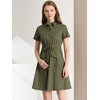 INSPIRE CHIC Women's Point Collar Front Elastic Waist Drawstring Mini Shirt Dress with Pocket - 3 of 4