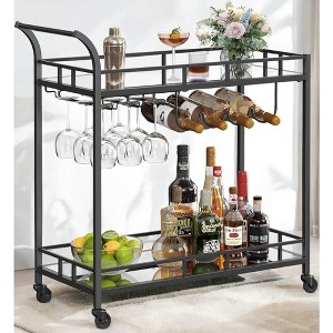 Bar Cart , Home Bar Serving Cart, Wine Cart With 2 Mirrored Shelves, Wine Holders, Glass Holders, For Kitchen, Dining Room - 1 of 4