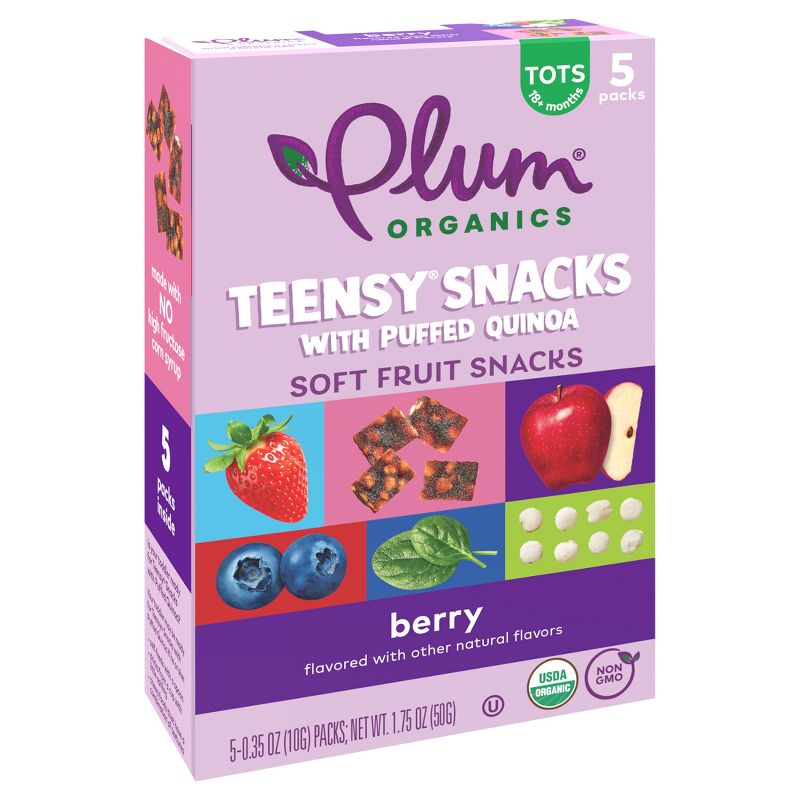 Plum Organics Teensy Snacks Soft Fruit Snacks - Berry with Puffed Quinoa - 0.35oz/5ct, 4 of 17