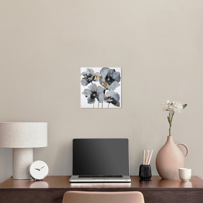 Drama Flora Gray and White Floral Canvas Wall Art, 12" x 12"