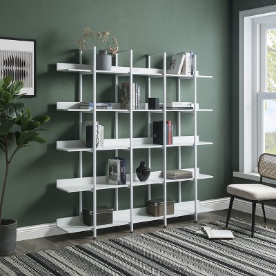 5 Tier Bookcase, Vintage Industrial Style Shelf, Open Display Storage Rack, Home Office Open Bookshelf with Metal Frame for Living Room, Bedroom, Grey