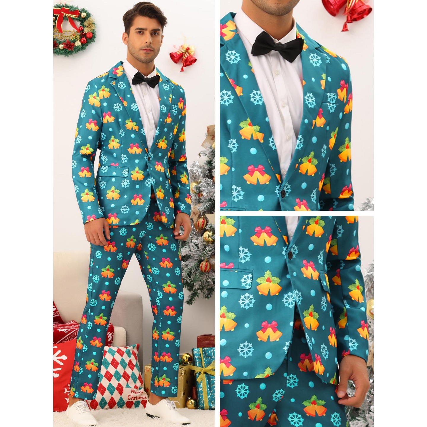 Мужские пиджаки TATT 21 Halloween Graphic Printed Party Costume Blazers Lake Blue, цвет: Синий — фото 5