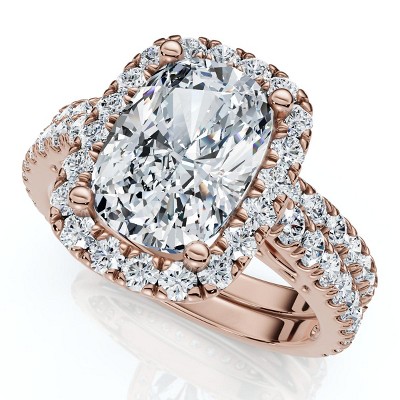 Pompeii3 Ceritified 2.90Ct Cushion Diamond Engagement Ring Set 14k Gold or Pt Lab Created