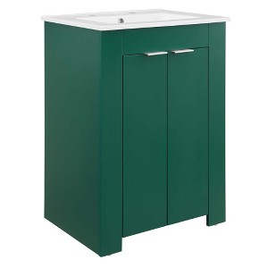 Modway Maybelle 24" Bathroom Vanity – Compact Sink Cabinet with Mid-Century Design, Fluted Detail, and Storage Shelf - 1 of 4