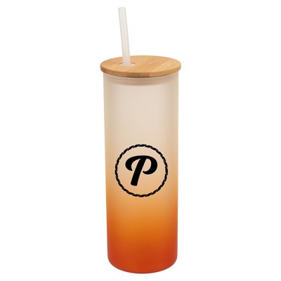 Elanze Designs P Monogram Letter Initial Rope Circle Wrap-Around Design 25 Ounce Frosted Gradient Glass On-The-Go Coffee Travel Skinny Tumbler Mug