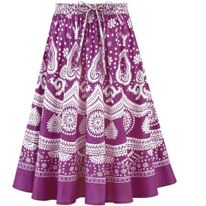 Collections Etc Border Print Easy Fit Circle Skirt with Drawstring Waistband - 1 of 4