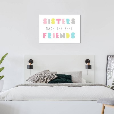 Wynwood Studio 36"x24" Best Friend Sisters Bright Wall Art: Modern Chic, Unframed Canvas, Mixed Media/Typography Design