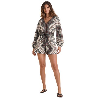 VENUS Womens Linen Tie-Waist Romper